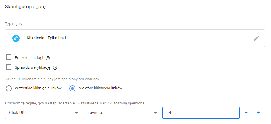 Konfiguracja reguły Google Tag Manager