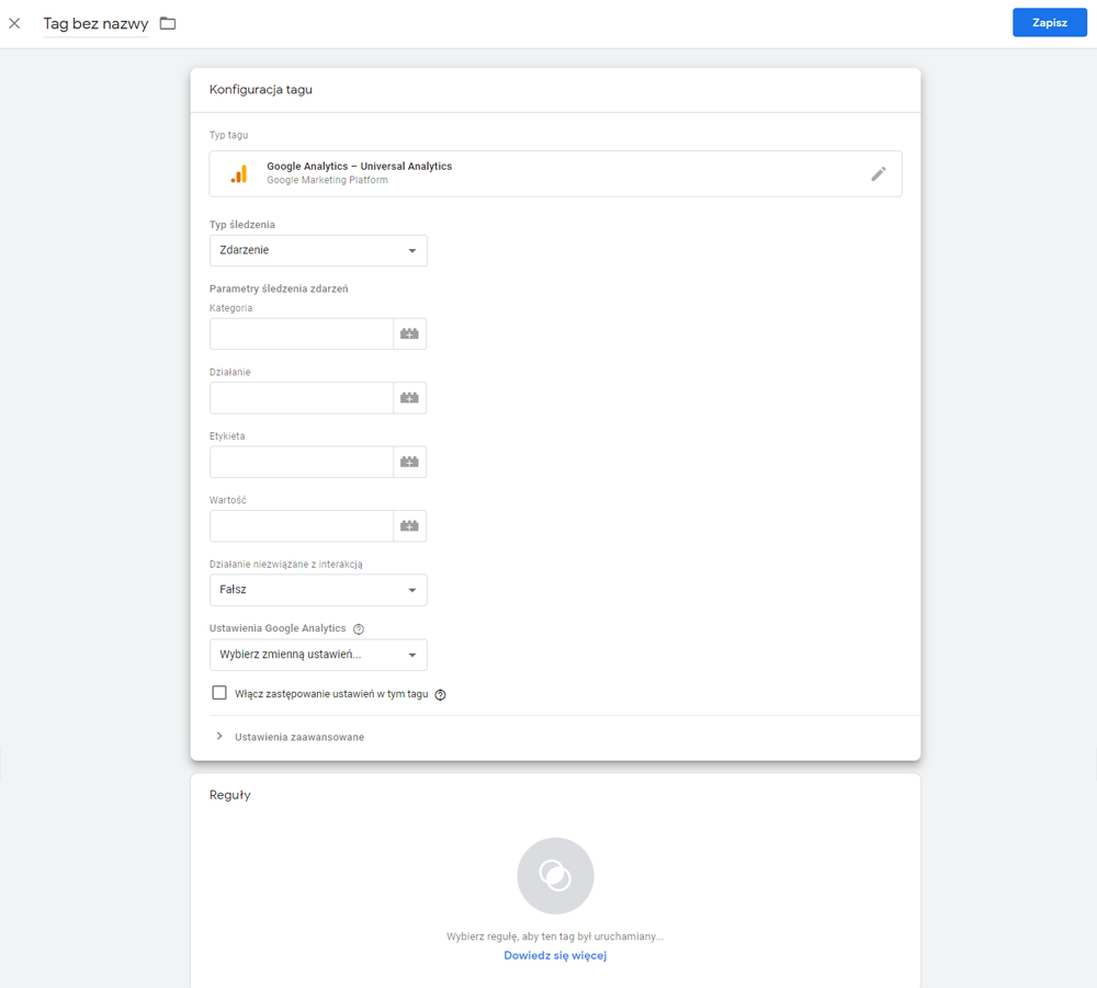 Konfiguracja tagu Google Tag Manager